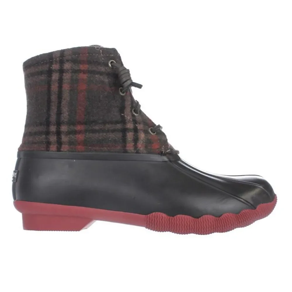 Sperry Saltwater Prints Boots Brown Plaid Fisherman‎ Core Size 8.5